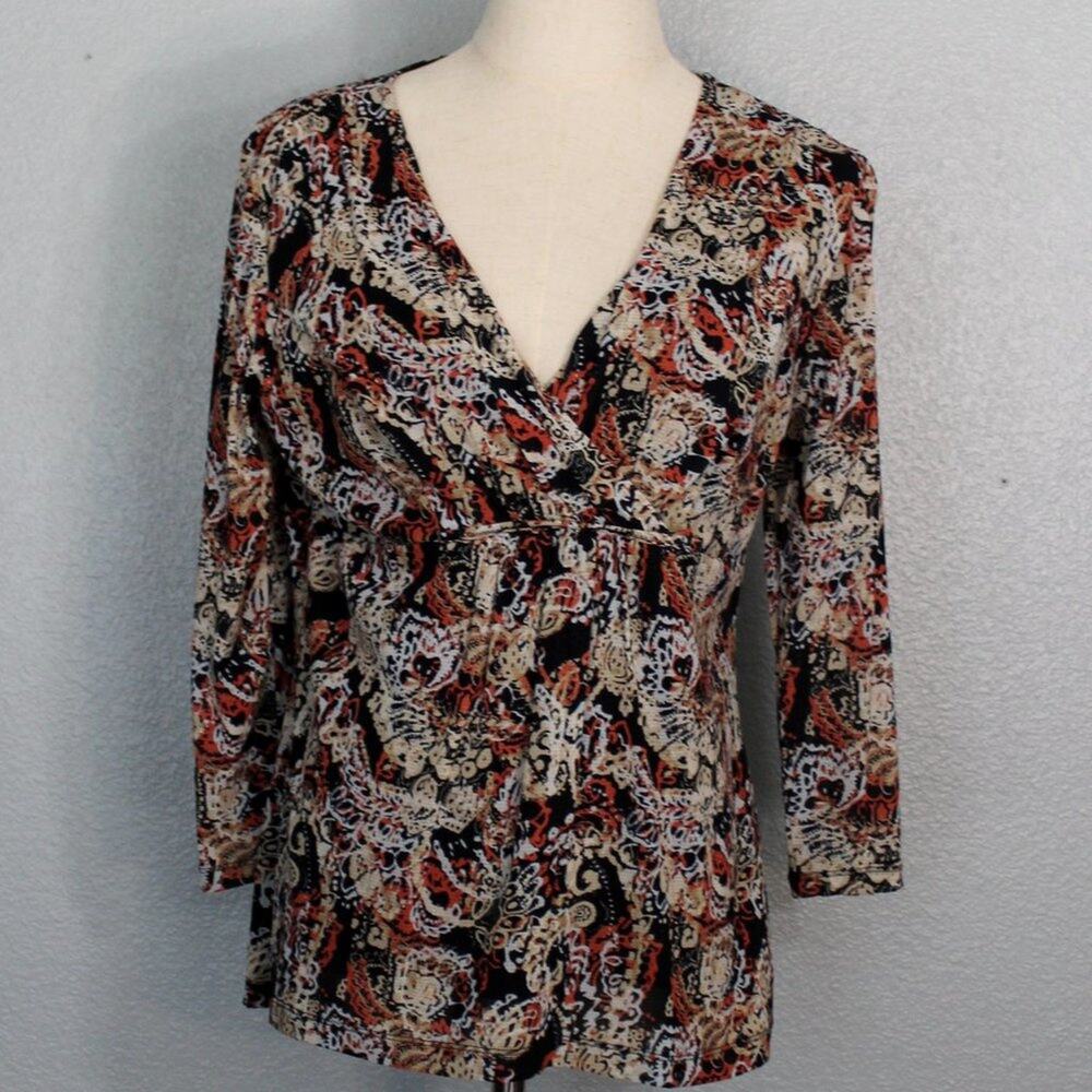 Emma James Long Sleeve Tunic Crossover Blouse Size L